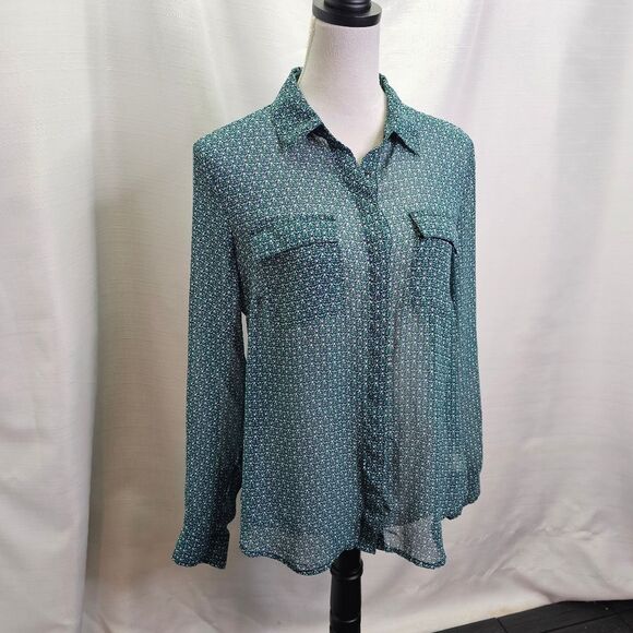 I Heart Ronson Teal Button Front Blouse Size Medium - Picture 10 of 10